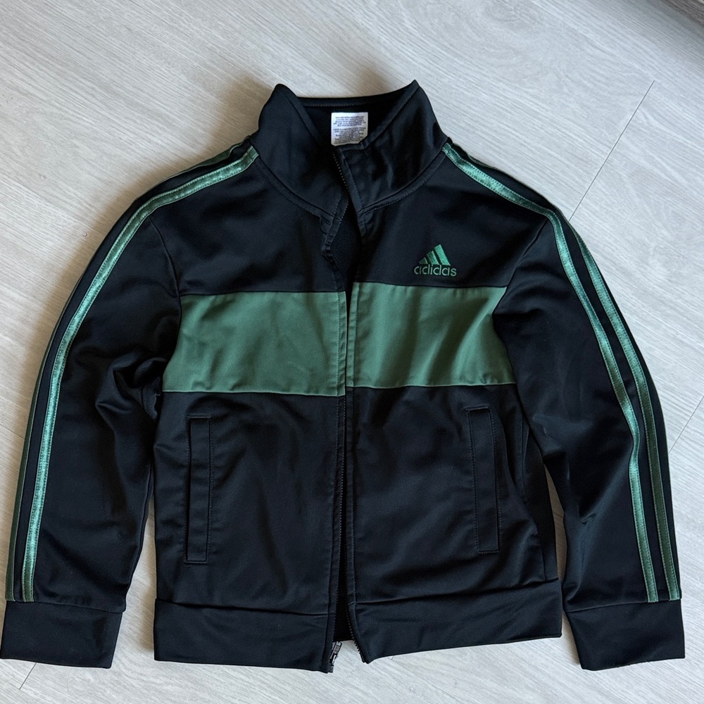 Adidas Youth Black Jacket with Green Panels